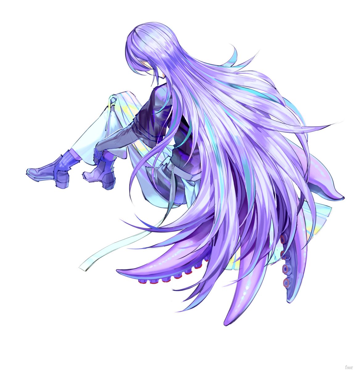 long hair solo white background purple hair sitting very long hair boots  illustration images