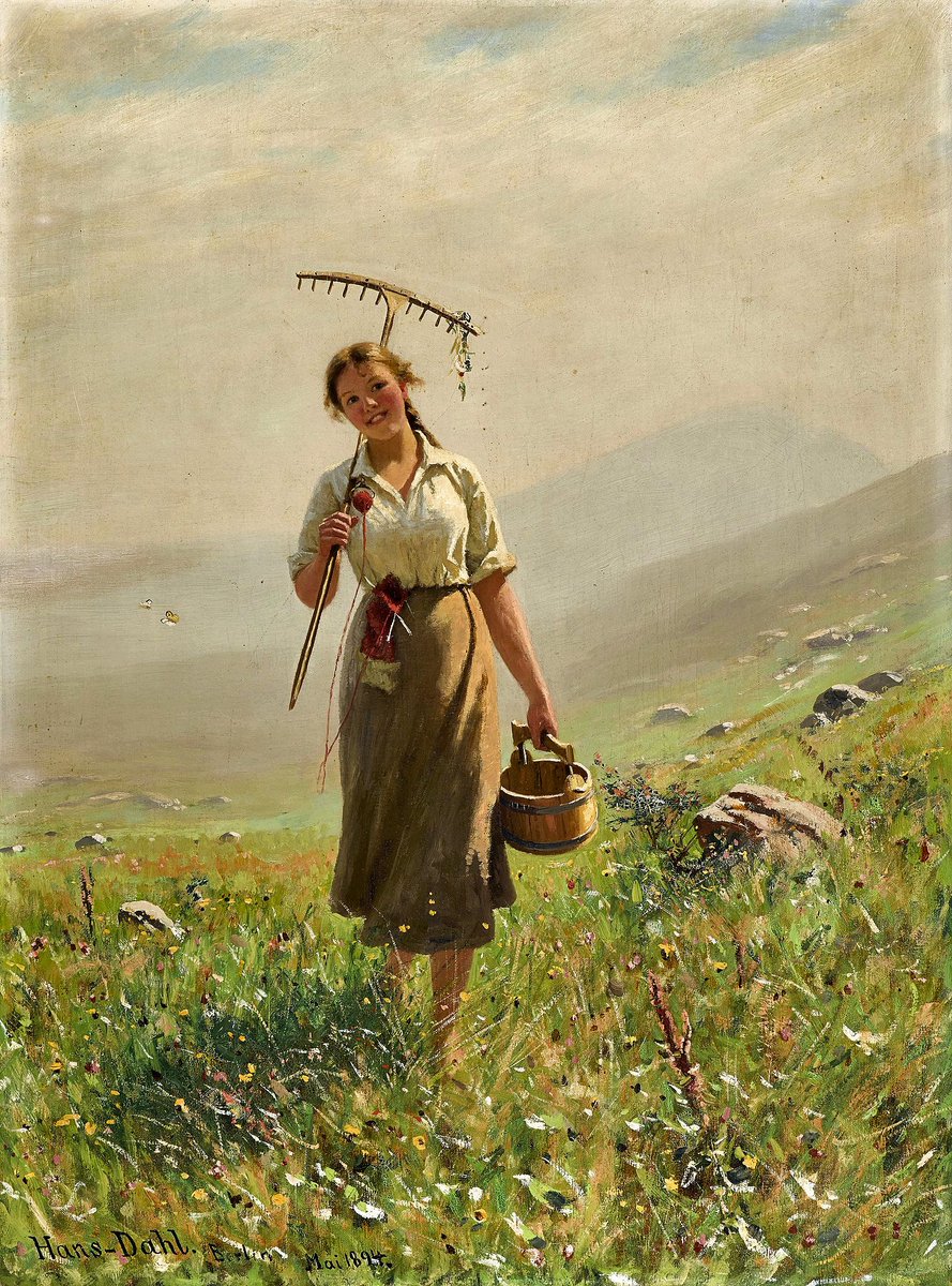 wIGFEh6ZVA100Sq's tweet photo. Hans Dahl (1849-1937)- "A young woman in the meadow" (1894) https://t.co/I5uKqQc6mX