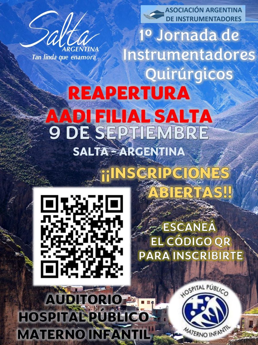 📢 La Asociación Argentina de Instrumentadoras anuncia con mucha alegría la reapertura de la Filial Salta en septiembre de este año. Será en el marco de una Jornada Científica de capacitación y jerarquización de la profesión en la provincia.