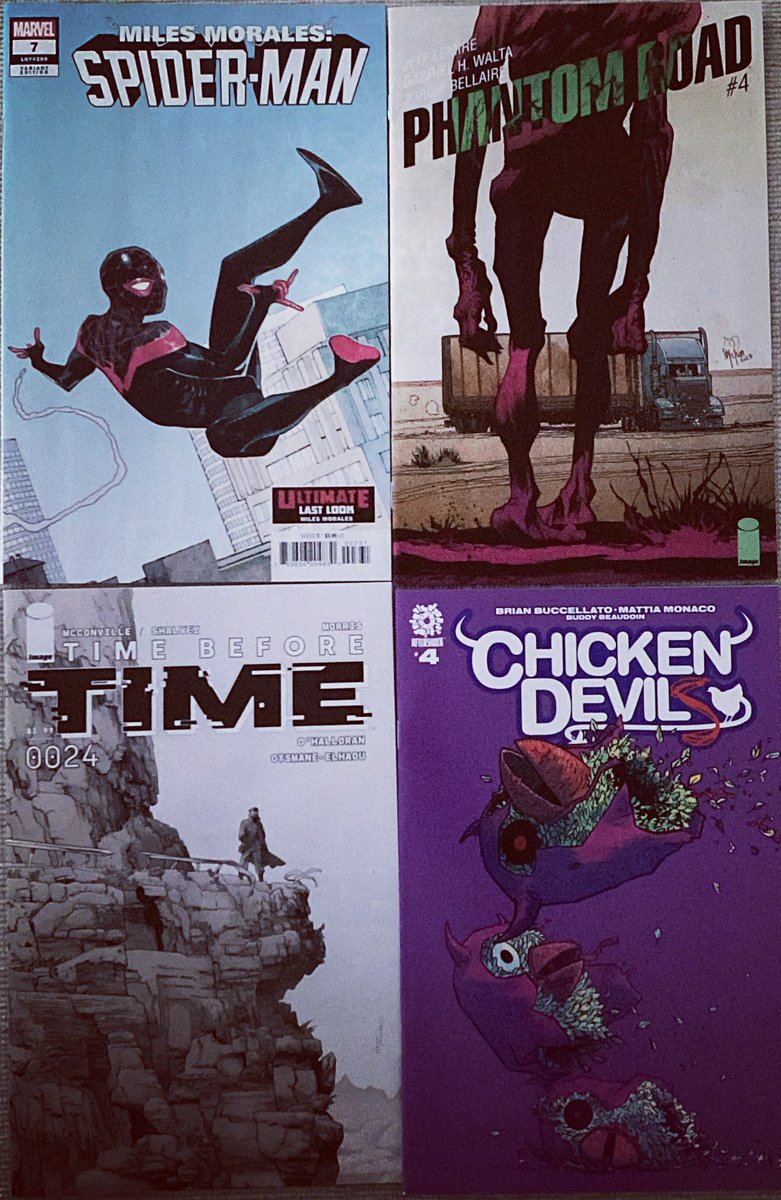 ThreatG's tweet photo. New reads for the week! #MilesMoralesSpiderman (7)/ #PhantomRoad (4)/ #TimeBeforeTime (24)/ #ChickenDevils (4) #Marvelcomics #imagecomics #aftershockcomics https://t.co/mXOE9NMfGC