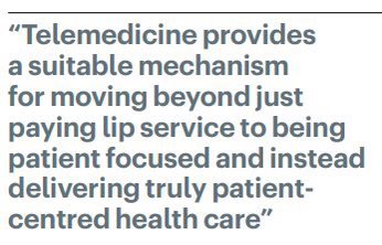 Fumiko Ladd Chino, MD, FASCO (@fumikochino) on Twitter photo π»π² Rapidly deployed during the pandemic, #telemedicine has now been sharply scaled back. Continued offering of a #Telehealth visit option may allow true patient-centered care. New editorial in <a href="/NatRevClinOncol/">NatureRevClinOncol</a>: how to walk the walk for patient access.
rdcu.be/dfpaM π»π² Rapidly deployed during the pandemic, #telemedicine has now been sharply scaled back. Continued offering of a #Telehealth visit option may allow true patient-centered care. New editorial in <a href="/NatRevClinOncol/">NatureRevClinOncol</a>: how to walk the walk for patient access.
rdcu.be/dfpaM