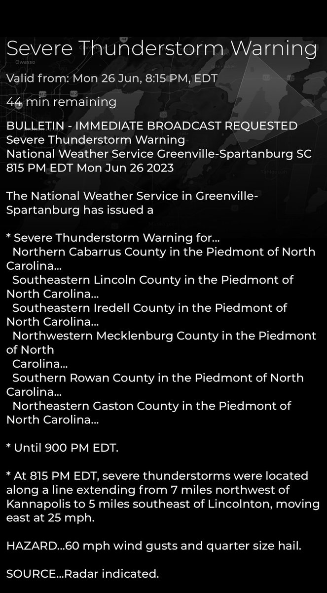 *SEVERE THUNDERSTORM WARNING* 
The NWS has issued a severe thunderstorm warning for Huntersville through 9pm. Stay #WeatherAware #OneTownOneTeam #CLTwx