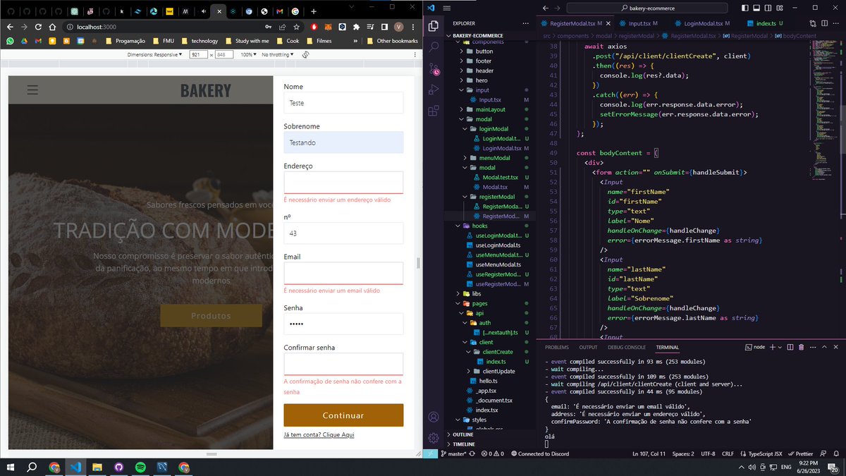 victor_azzolini's tweet photo. 08/100 💻 09/100 🚀

Ontem não deu para postar mas o estudo aconteceu haha. Fiz a API para a parte de registro e login, e codifiquei as validações no formulário de registro. 

#100DiasDeCodigo
#100DaysOfCode https://t.co/EN0yJlQpIM