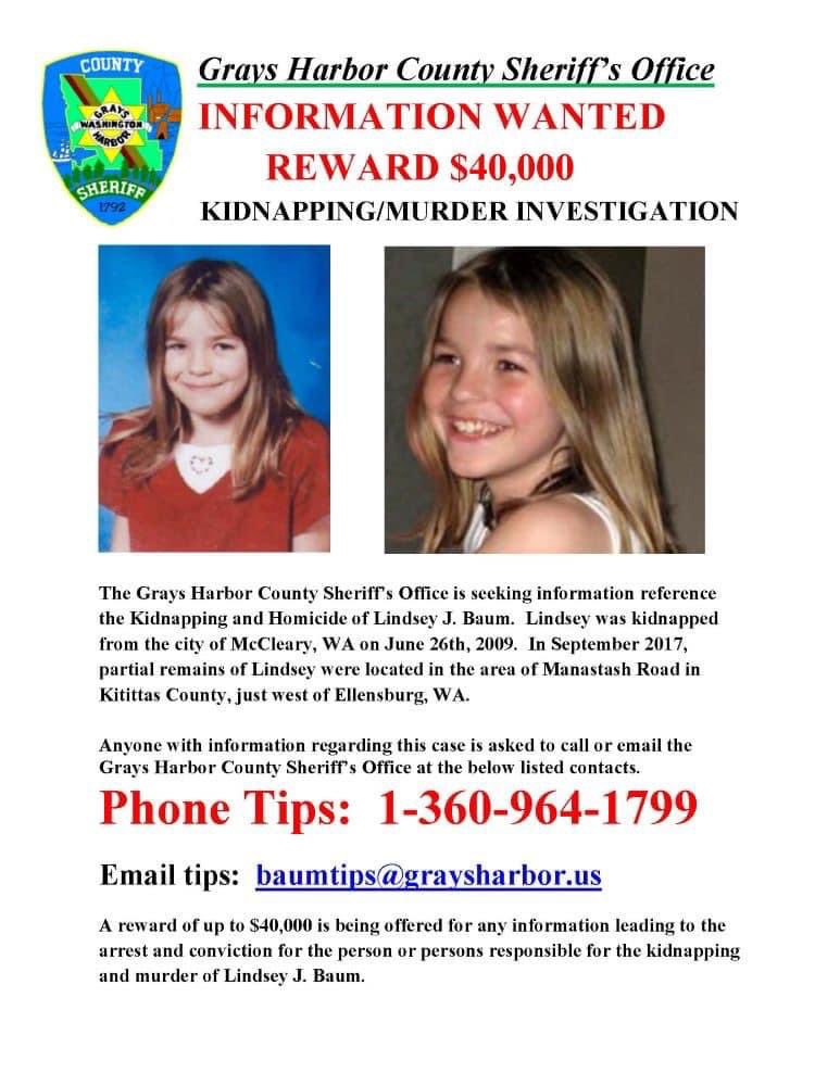 LightTheWay22's tweet image. From the GHCSO, 14 years ago today, #LindseyBaum was kidnapped from McCleary, WA &amp;amp; later murdered in an unknown location. Our thoughts &amp;amp; prayers are with Lindsey’s mother, Melissa &amp;amp; the rest of her family as they deal with this difficult day.