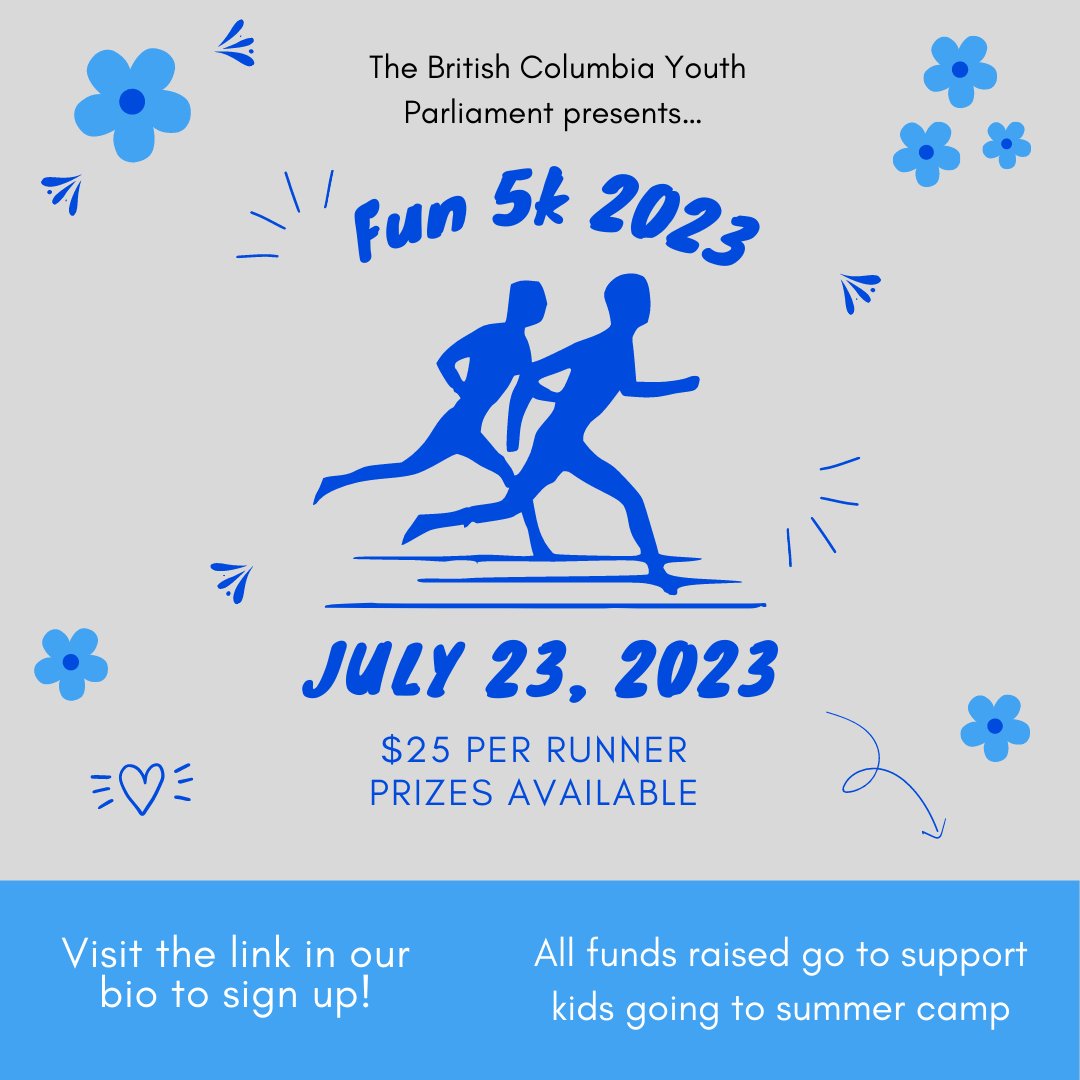 Join us at Stanley Park for the Fun5k! This is a 5K run/walk suitable for all ages that will take place on July 23rd at 11 AM. The registration fee is $25, which includes a chance to win some amazing prizes!

Sign up: forms.gle/oL4N47XLxMHUqs…

 #bcyp #youthservice #hYPe #yvr
