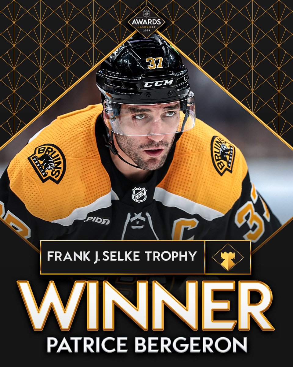 NHL (@nhl) on Twitter photo A good defensive game to compliment a strong offense. 💪 #NHLAwards
Patrice Bergeron of the <a href="/NHLBruins/">Boston Bruins</a> has been awarded the Frank J. Selke Trophy for the SIXTH time for excelling at the defensive aspect of the game. A good defensive game to compliment a strong offense. 💪 #NHLAwards
Patrice Bergeron of the <a href="/NHLBruins/">Boston Bruins</a> has been awarded the Frank J. Selke Trophy for the SIXTH time for excelling at the defensive aspect of the game.