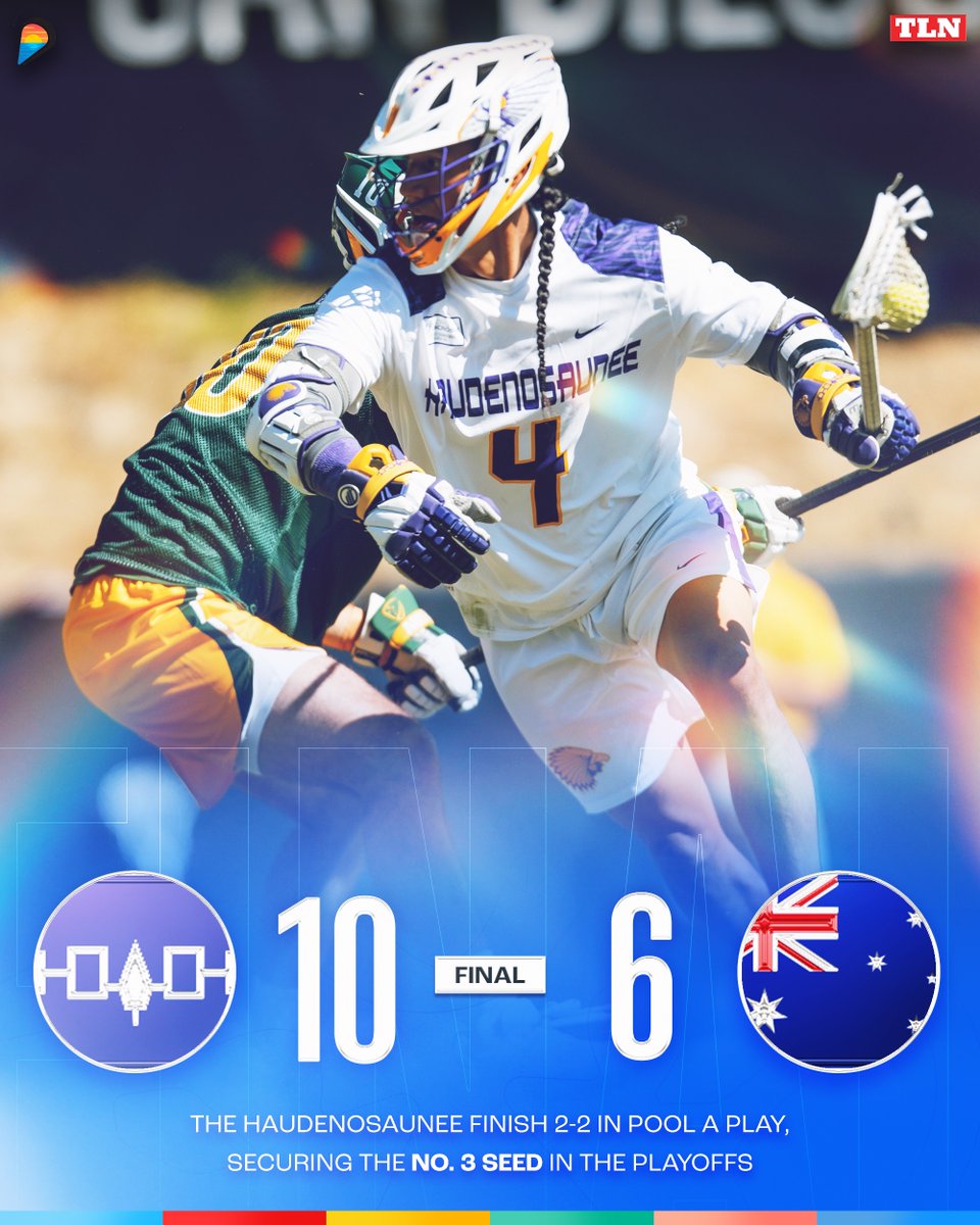 TLN š„ (@lacrossenetwork) on Twitter photo šŖ THE HAUDENOSAUNEE WIN šŖ
Eli McLaughlin and Kyle Jackson both record hat tricks, as <a href="/HAU_Nationals/">Haudenosaunee Nationals Lacrosse</a> wrap up pool play with a win over Australia šŖ šŖ THE HAUDENOSAUNEE WIN šŖ
Eli McLaughlin and Kyle Jackson both record hat tricks, as <a href="/HAU_Nationals/">Haudenosaunee Nationals Lacrosse</a> wrap up pool play with a win over Australia šŖ