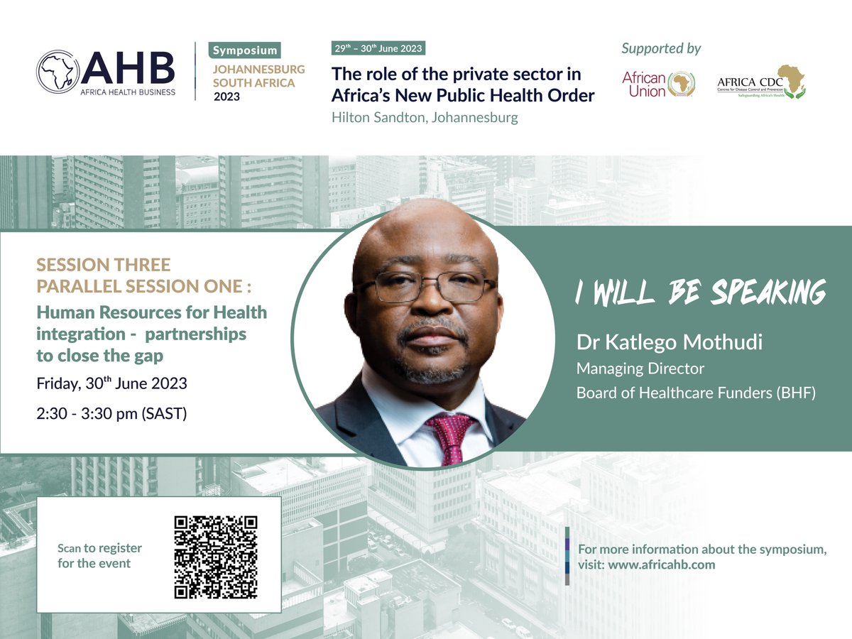 We're delighted to announce that Dr Katlego Mothudi, Managing Director of BHF will be speaking at the upcoming AHB Symposium. Dr Mothudi's presentation will focus on the crucial topic of integrating Human Resources for Health and partnerships to address existing gaps.