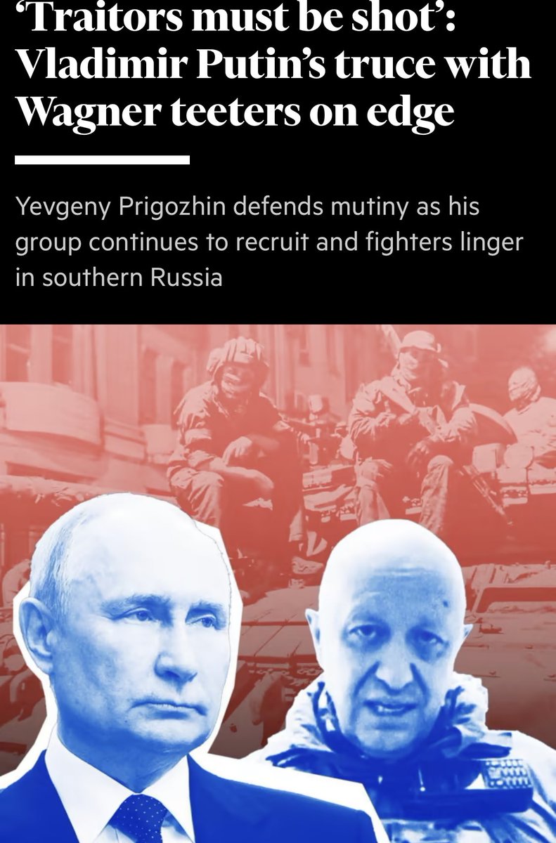 Surprise …

“The first indication of the deal’s fragility came on Monday, when state newswires cited sources saying that — contrary to Kremlin spokesperson Dmitry Peskov’s promises — Prigozhin was still under investigation for organising the mutiny.”
