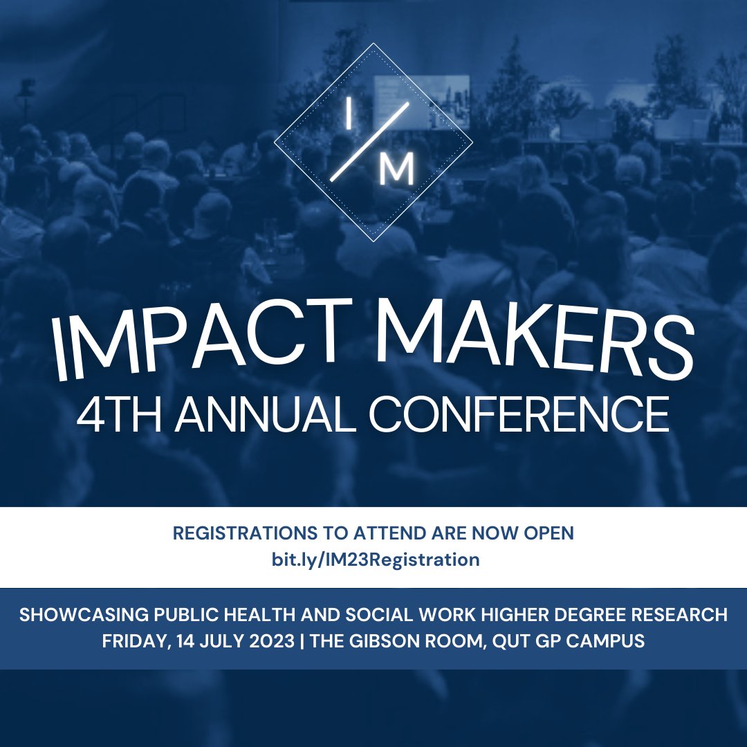 Join Higher Degree Research Students from QUT's SPHSW for the 4th Annual Impact Makers Conference as they showcase their achievements, collaborate and make connections with researchers from a range of disciplines! It's FREE to register here:
eventbrite.com/e/impact-maker…