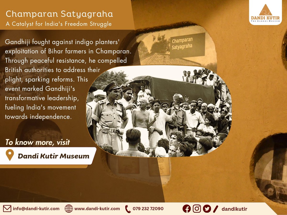 #ChamparanSatyagraha was a #Nonviolentresistance movement led by #MahatmaGandhi in 1917 in #Champaran, #Bihar. It aimed to address the exploitation of indigo farmers by British landlords and sought to improve their living conditions and abolish unjust agricultural practices.