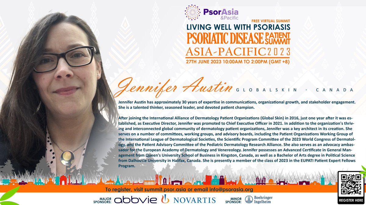 Jennifer Austin, CEO of @IADPO, sharing the importance of patient data &research.

Register and login now at summit.psor.asia to join our discussion.

#PsorAsia #LivingWellInAsia #PatientSummit #PsorAsiaPacific #diversity #PatientData #Research