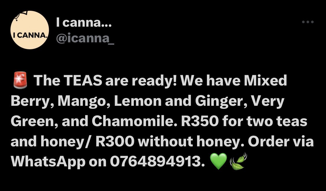 💚🍃 Orders are open again. WhatsApp 0764894913. 💚🍃