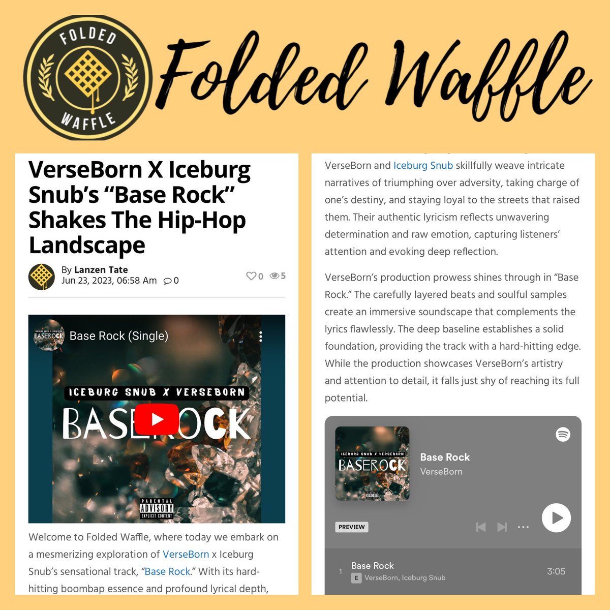 Huuuge #shoutout to #foldedwaffle for the amazing review of #BaseRock by #VerseBorn x #IceburgSnub!

Follow @verseborn @iceburg_snub 

#eastcoast #westcoast #bos2dabay #boston #sanfrancisco #massachusetts #california #music #hiphop #boombap #explore #discover #new #boombap