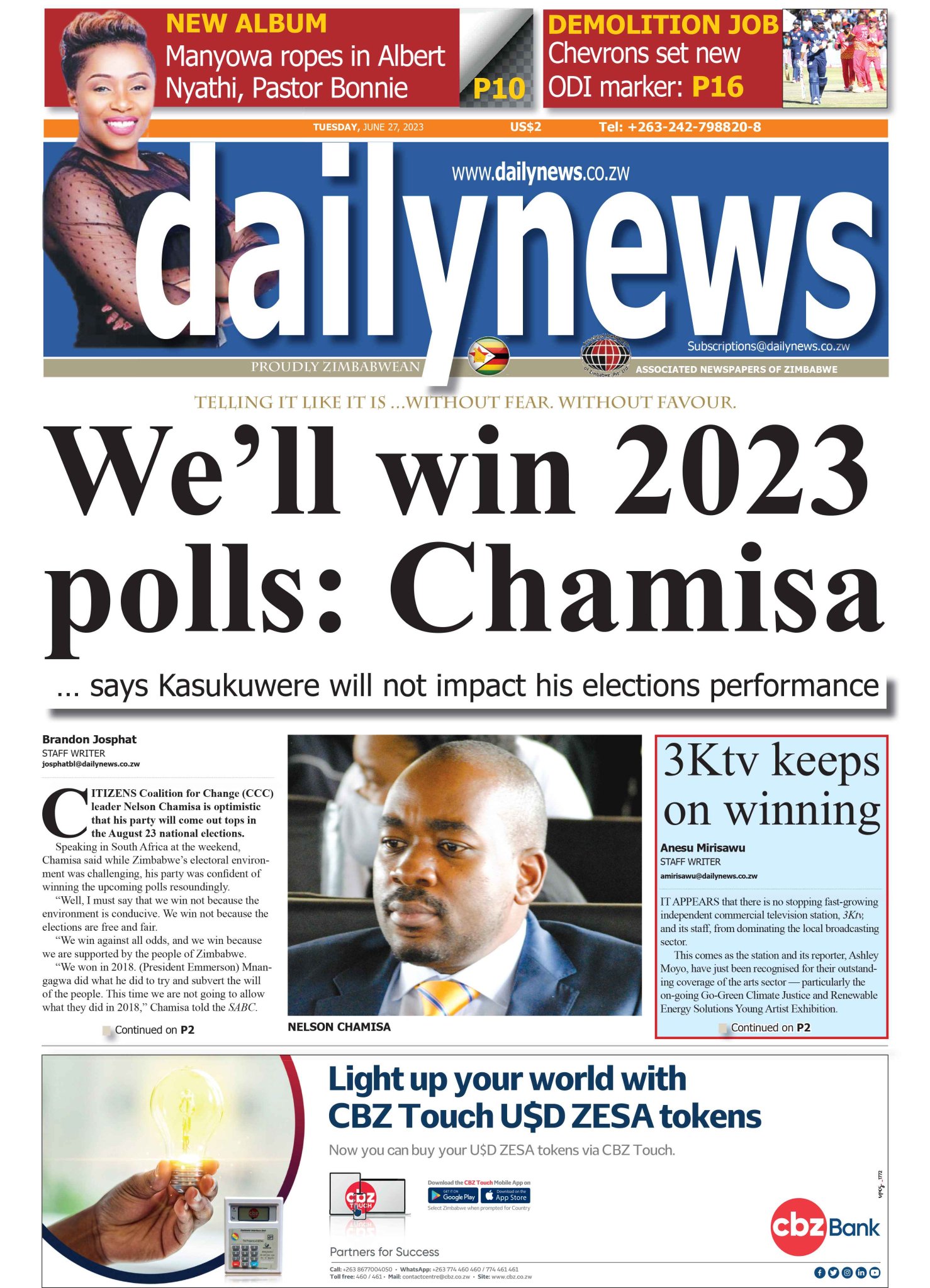 DailyNewsZim on Twitter: "TODAY'S FRONT PAGE: June 27 2023 #