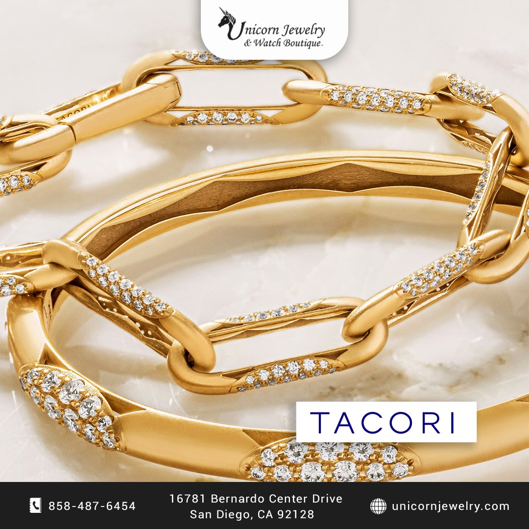 UnicornSanDiego's tweet image. Meticulously matched and hand-set diamonds embellish bold 18kt yellow gold forms to create these @TACORI Crescent Eclipse bangles and large link bracelets. Featured: FB670SY, FB672SY8 

#diamondbracelet #luxurybracelet