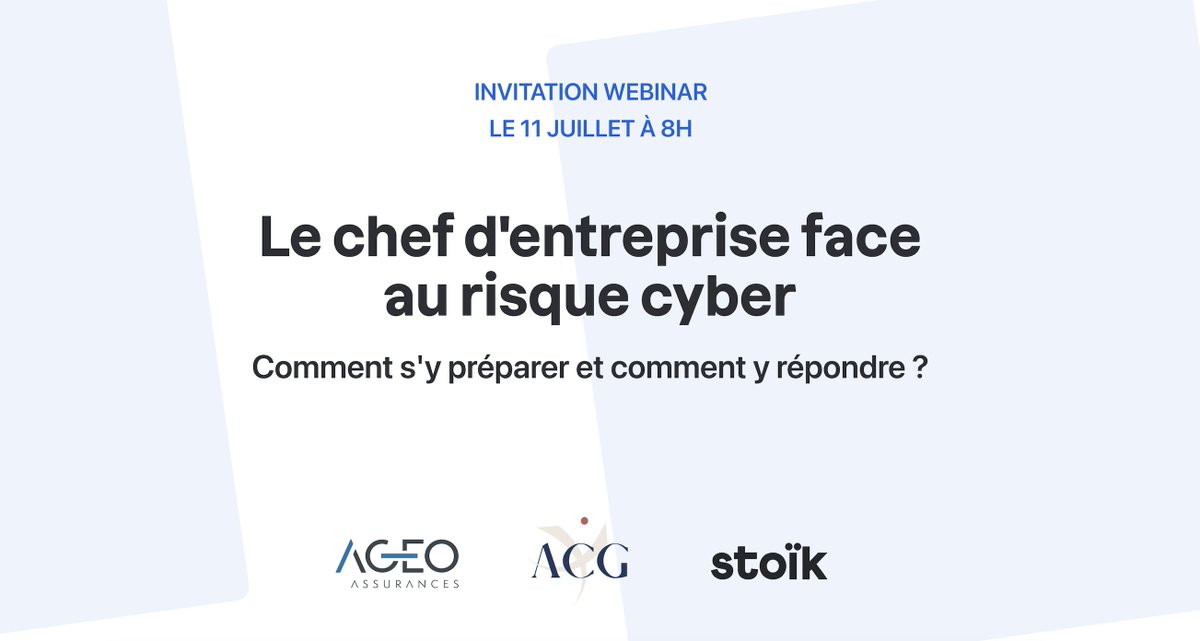 acgavocats's tweet photo. [Webinaire 11 juillet à 8h00] 

🚨  Le risque cyber est désormais le risque n°1 des entreprises en France.

Quelles que soient la taille et l'activité de sa société, tout dirigeant est concerné et a besoin de se préparer pour faire face. 

S'inscrire 🔗 https://t.co/TmV2AelGyf https://t.co/Wjq46Xxnfo