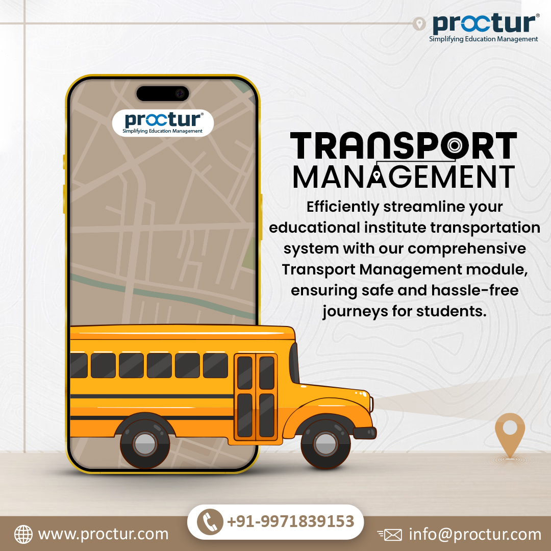 Efficiently streamline your educational institute transportation system with our comprehensive Transport Management module, ensuring safe and hassle-free journeys for students.
.
.
.
#transportmanagement #transportmanagementsystem #transportmanagementsoftware
#proctur