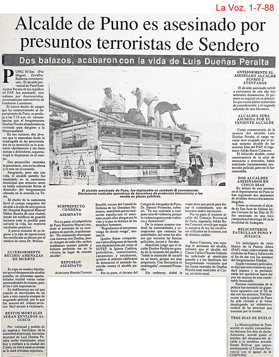 LA CRONOLOGÍA SANGRIENTA Y OCULTA
Continúo difundiendo la cronología hecha por @ppmarino de los atentados cometidos por los grupos terroristas SL y MRTA.
Un pueblo que olvida su historia está condenado a repetirla.
#TerrorismoNuncaMás
Semana del 26 de junio al 2 de julio:  (1/5)