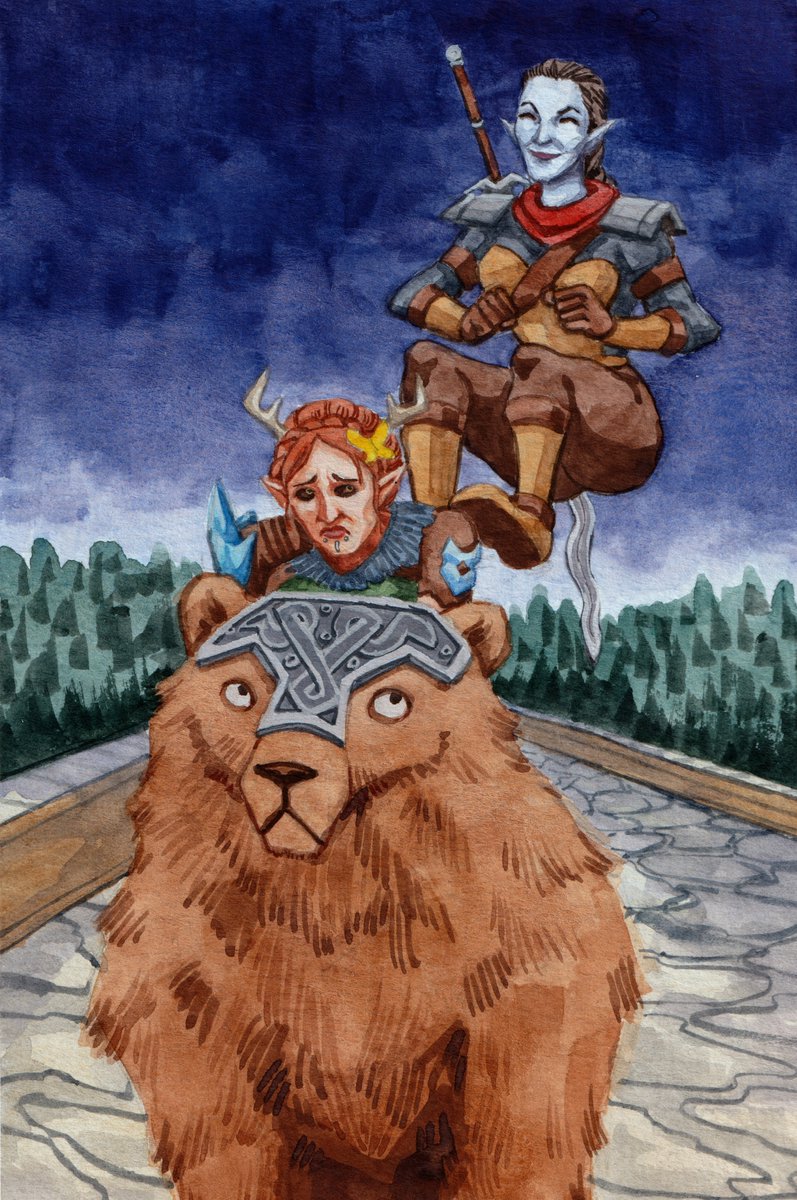 sages_draws's tweet image. Guildmate had a phantom Mirri that didn't belong to her floating above her. Very funny, but very scary. #watercolor #gouache #elderscrollsonline