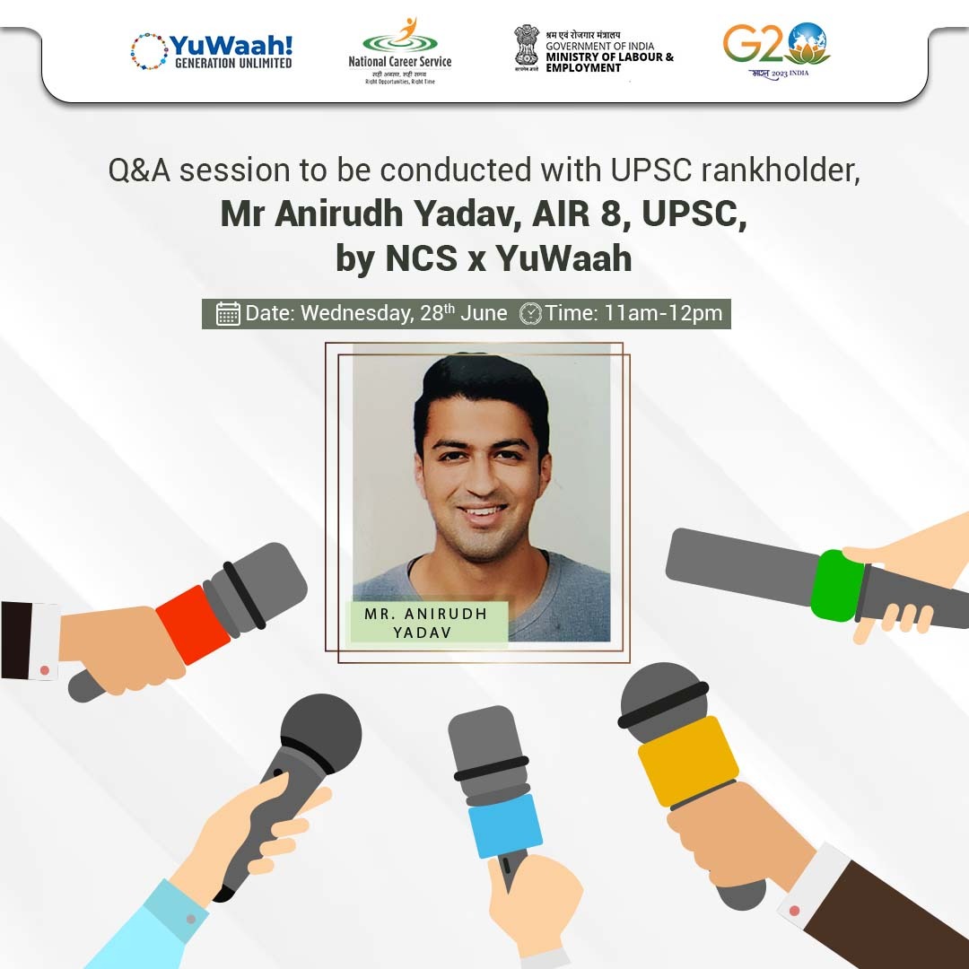 NCSIndia's tweet photo. Get ready for an Inspiring Q&amp;A Session with Mr Anirudh Yadav, AIR 8, UPSC on 28th June from 11am to 12pm.

Visit: https://t.co/KKHW83m0re

#NCSIndia #nationalcareerservice #MoLEIndia #jobs #jobsearch #jobindia #counselor #employer #careerskills #careerinformation #vacancy https://t.co/eyKgKfdjEC