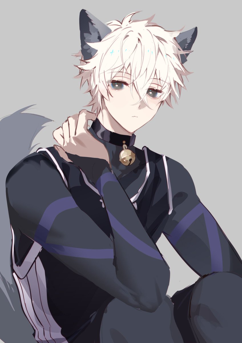 1boy male focus animal ears solo white hair tail bell  illustration images