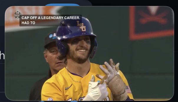 Crews with a Triple!!!! I’m gonna cry 🥺😢😭 He Joe Burrow’ed the ring finger!! #FOREVERLSU 💜💛🐯⚾️