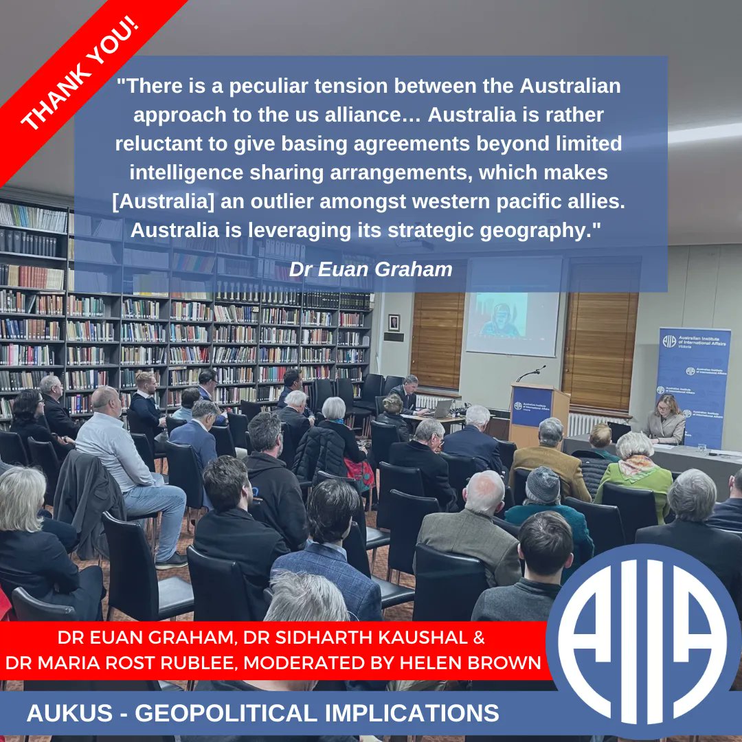 AIIA VIC would like to thank our expert panellists and guests for their insightful participation at our AUKUS - Geopolitical Implications event @graham_euan @RUSI_org @mariarostrublee @hbrown10