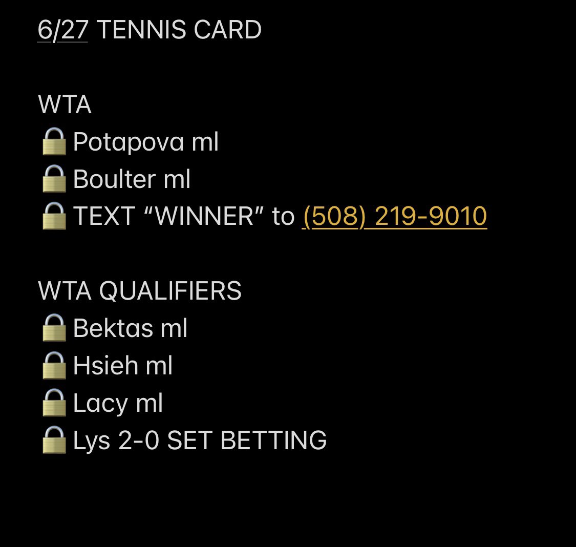 🚨50 LIKE REWARD🚨

TEXT “WINNER” TO

(508) 219-9010

FOR AN EXCLUSIVE WINNER

I LOVE YOU ALL 💚

#Gamblingtwitter #tennistwitter #tennis #tennisbets #betting #luckylocks #draftkings #fanduel #prizepicks #freepicks #freebets #vip #winner