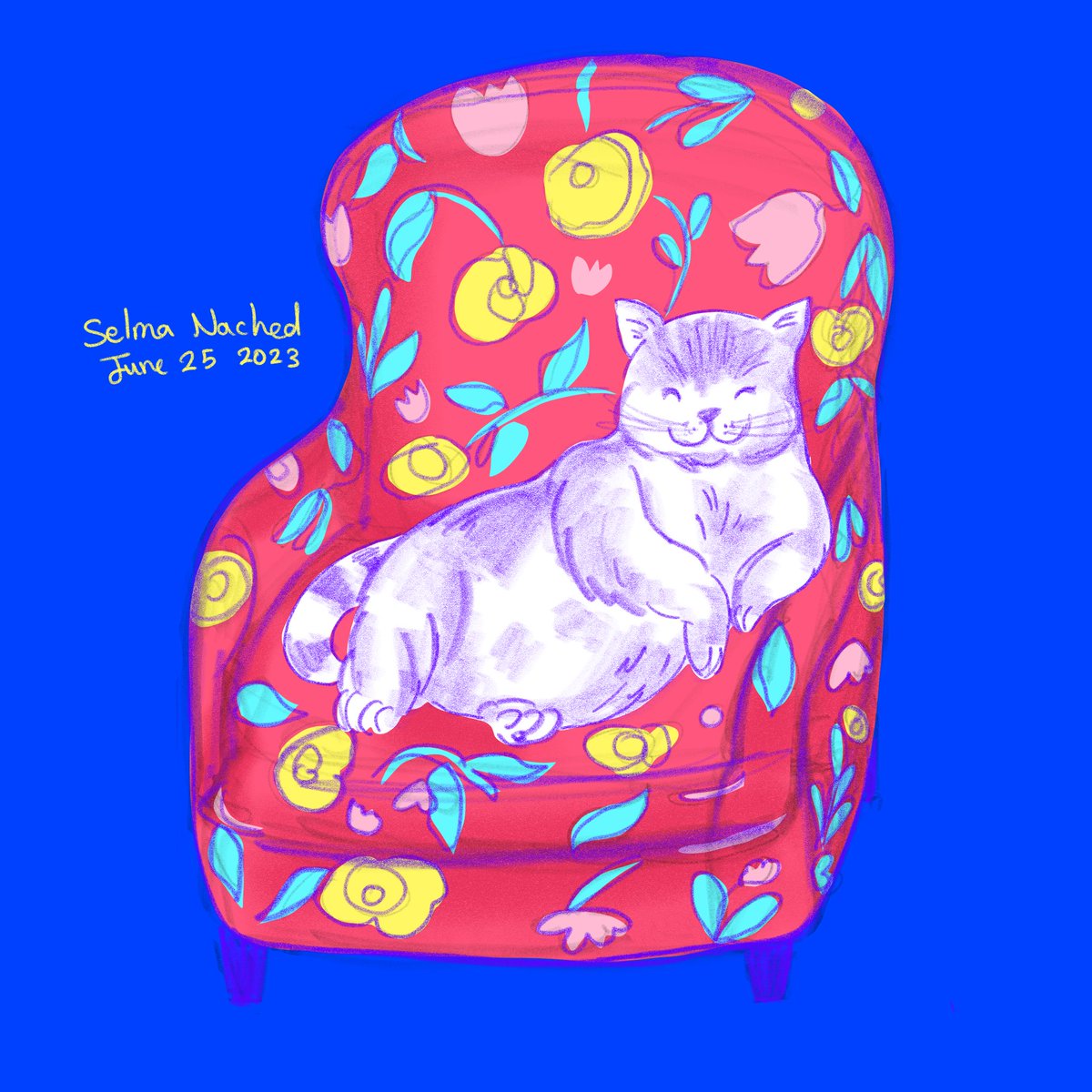 NachedSelma's tweet photo. Just a cat living her best life 😺 
#illustrationartist #illustration #visualstoryteller #visualart #childrenbooksillustrator #fresco  #illustrationart  #colorscheme #colourscafe #colorcombination #colourscafe999 #colorpalette #cat #couch @AdobeDrawing https://t.co/gDFnkRLQ38