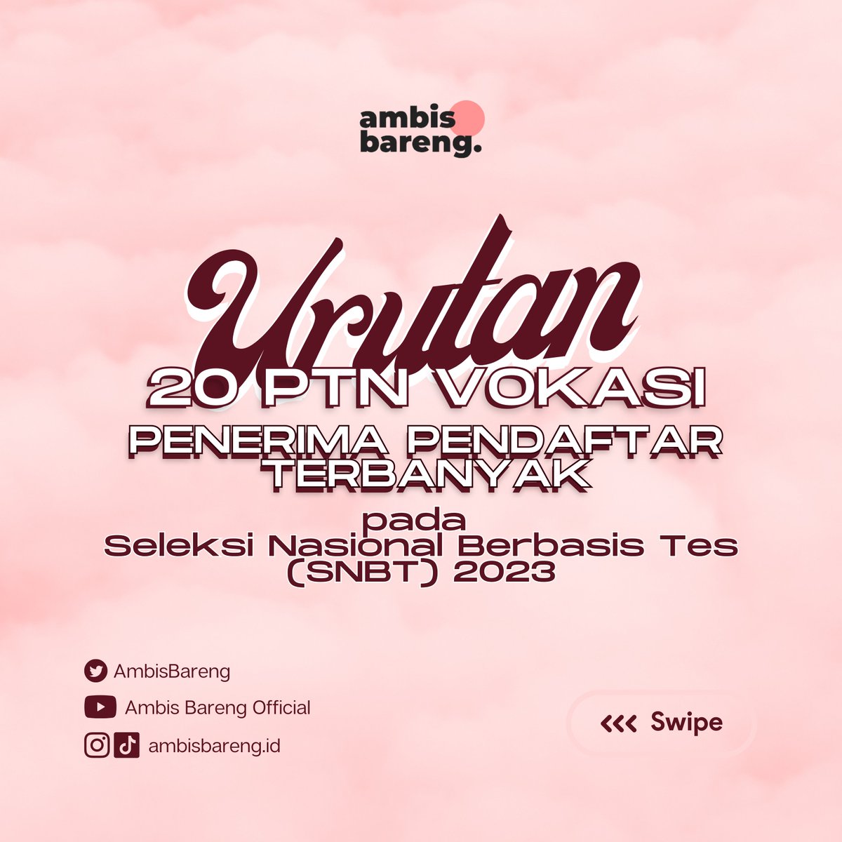 AmbisBareng's tweet image. [20 PTN VOKASI PENERIMA PENDAFTAR TERBANYAK]

Berikut merupakan Statistik PTN VOKASI dengan Penerima Pendaftar TERBANYAK pada SNBT 2023!!  

kampus mu masuk list sini juga engga? 

#UTBK2023 #SNBT2023 #StatistikHasilUTBK2023 #AfterUTBK2023 #AmbisBareng