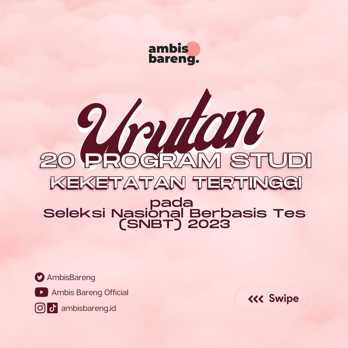 AmbisBareng's tweet image. [20 PRODI DENGAN KETETATAN TERTINGGI]

Berikut merupakan Statistik Prodi dengan Keketatan Tertinggi pada SNBT 2023!!  

#UTBK2023 #SNBT2023 #StatistikHasilUTBK2023 #AfterUTBK2023 #AmbisBareng