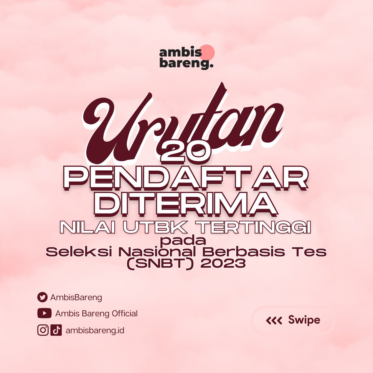 AmbisBareng's tweet image. [20 PENDAFTAR DENGAN NILAI RERATA UTBK TERTINGGI]

Berikut merupakan Statistik Pendaftar dengan Nilai Rerata Tertinggi pada SNBT 2023!!  

#UTBK2023 #SNBT2023 #StatistikHasilUTBK2023 #AfterUTBK2023 #AmbisBareng