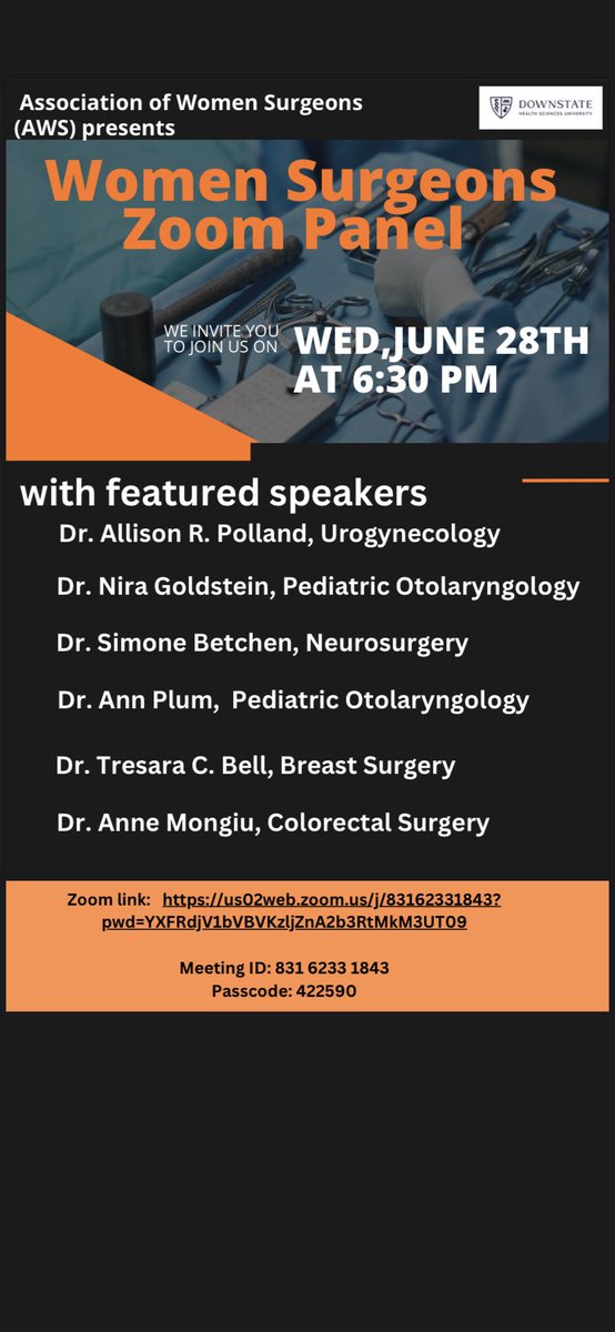 Can’t wait to be on a panel with these rockstar female surgeons hosted by ⁦@sunydownstate⁩ #ilooklikeasurgeon