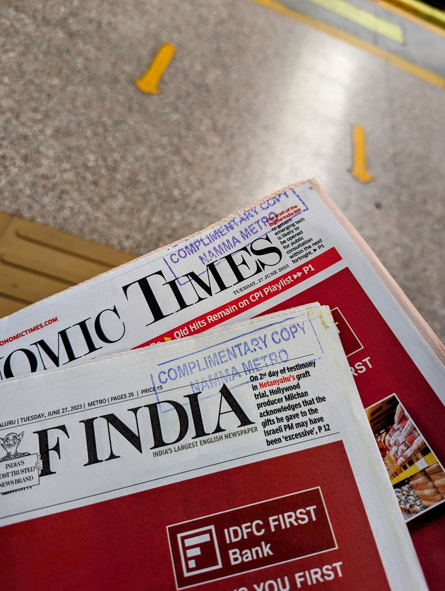 ashish430's tweet photo. Kudos to @NammaTales Bengaluru's Namma metro for everyday complimentary newspapers. 
Proper use of taxpayers money.
👏👏👏
@timesofindia
@EconomicTimes
@TOIBengaluru
@IDFCFIRSTBank
#Bengaluru 
#nammametro 
#Karnataka 
#metro https://t.co/yvRNzN4ZcB