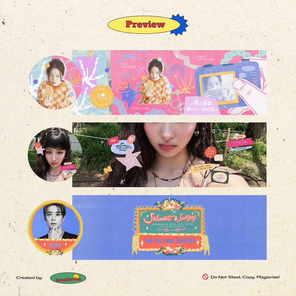 any interaction will be appreciated 🥹 thank you!

haaaai temen temen, aku akan open hari ini (27/06) pukul 14:00 WIB. tentunya 2 katalog baru ini udah bisa diorder ya. 

💌 order by DM
👤 1 orang max 2 layout 
🌻katalog diary aku open 1 slot aja

#zonauang #zonajajan