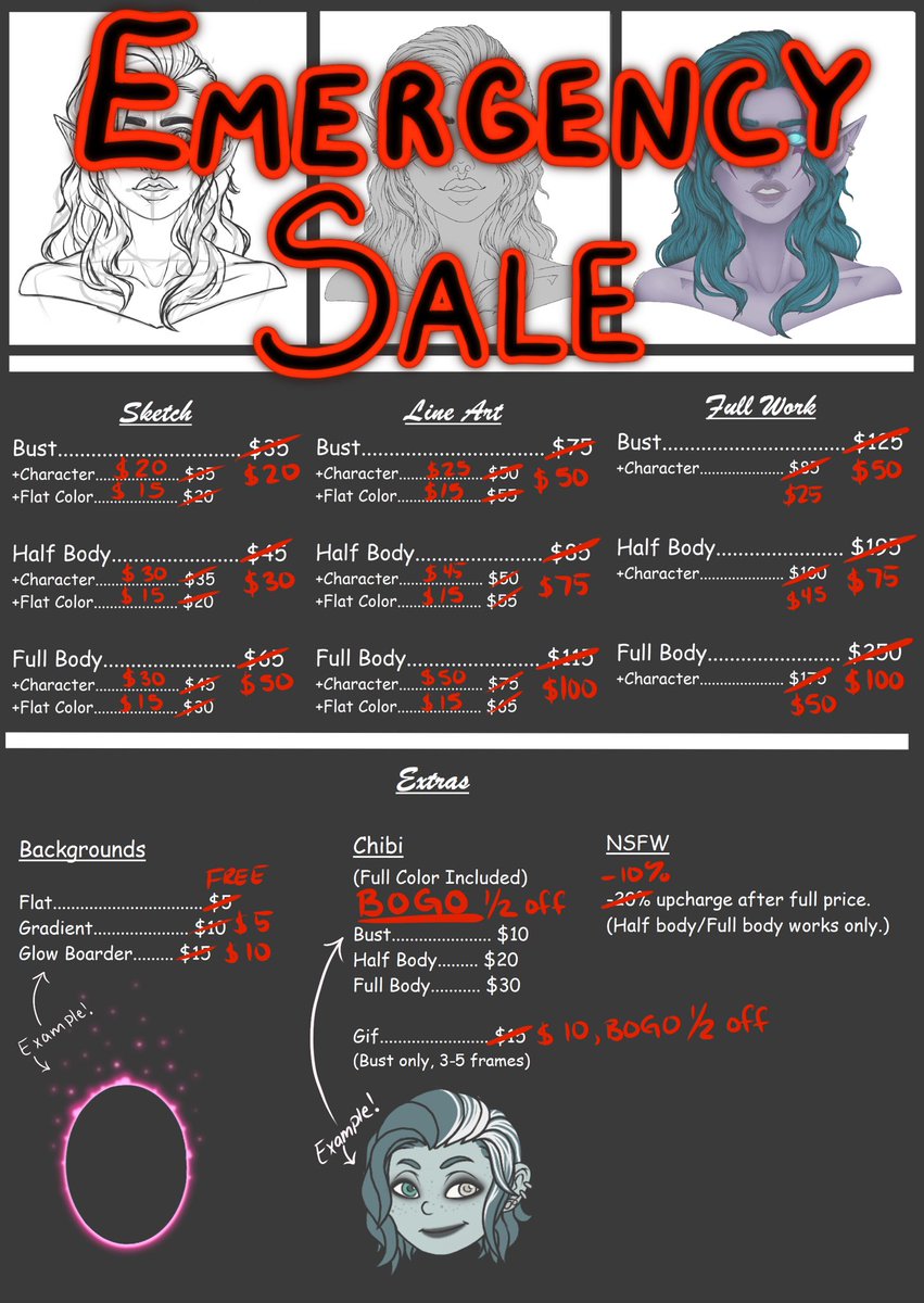 ZurpinC's tweet photo. Hosting an Emergency Sale for the next 6 to 8 weeks! Prices have been severely cut down and I’ve got 10 slots available. 

#emergency #sale #commissionopen #artistsoftwitter https://t.co/fapp1Wahd3
