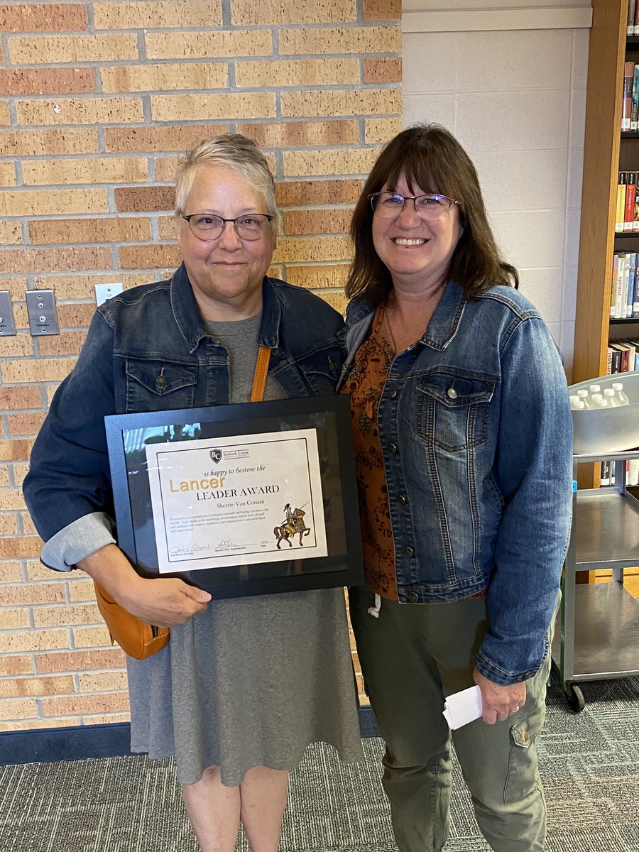 haleshawnj's tweet photo. At this evening’s Board of Education meeting, Sherrie VanConant was presented with the Lancer Leader Award by Kim Gagne and our Board of Education. Sherrie is retiring this month after more than 30 years working for Bullock Creek. Congrats Sherrie! https://t.co/PIF2fKxSf7