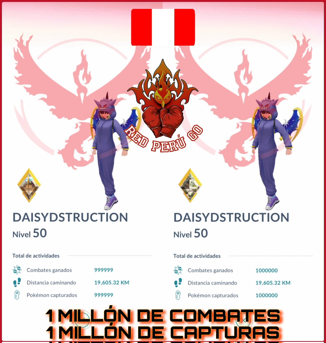 Redperugo's tweet image. Este mes tuvimos 2 entrenadores llegando al millón de COMBATES y en este caso, también de CAPTURAS. Muchas felicidades 🇵🇪🔥🥊🎉