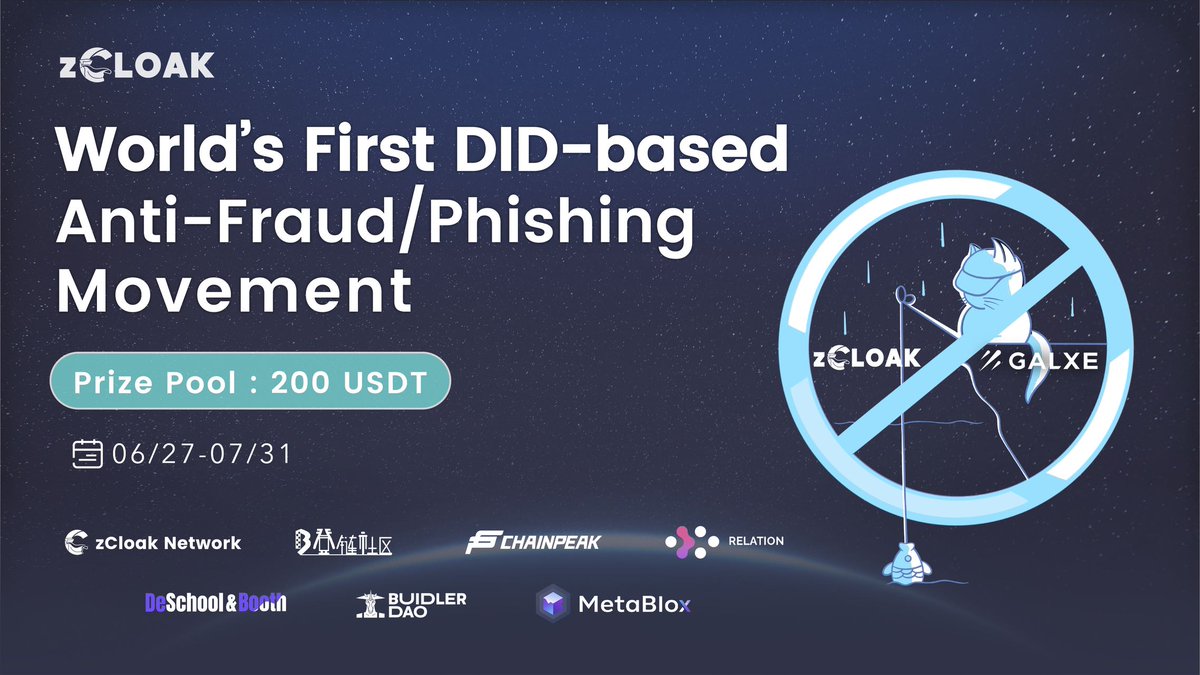 relationlabs's tweet photo. Relation is joining @zCloakNetwork and @valid3_id on World's First DID-based Anti-Fraud/Phishing Movement 

Lucky draw from 200 USDT pool &amp; Galxe NFT in thread 

Click on the link below to verify the source of this announcement! 

=== https://t.co/6nkjXfVNnm https://t.co/KLvWXONDrP