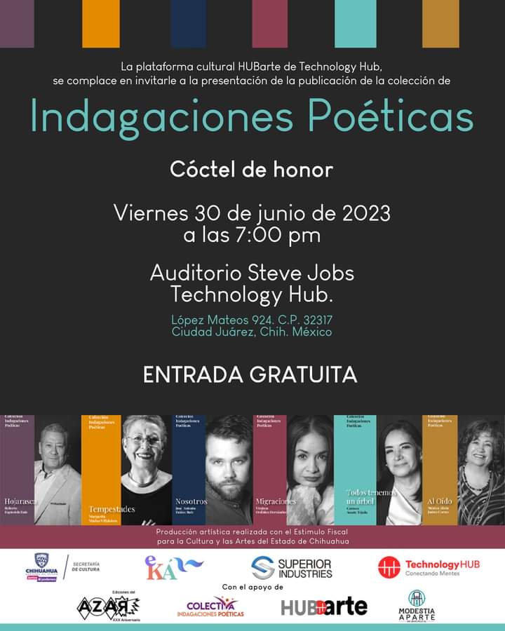 Para conectar el arte con Un Gran Mezcal 🔌🔀🎭🍹

𝐈𝐍𝐃𝐀𝐆𝐀𝐂𝐈𝐎𝐍𝐄𝐒 𝐏𝐎É𝐓𝐈𝐂𝐀𝐒

Una presentación inédita de la plataforma cultural HUBarte de <a href="/TechHUBjuarez/">Technology HUB</a> 📲

🗓 30 de junio
⏰ 7:00 pm
📍 Auditorio Steve Jobs, Technology Hub.

Te esperamos, entrada gratuita 🆓
