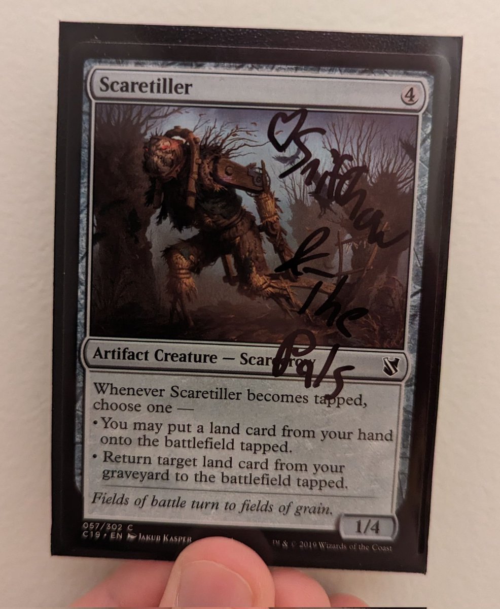 CelticMajoraMTG's tweet photo. As a cherry on top, I got my mainboarded Scaretiller signed by Sniff of @PDHPals and proceeded to cast it in the one game I won. It was too powerful, so it got removed via Pestilence after a single activation 😂 All in all, the day was some of the most fun I've had in Magic.(6/6) https://t.co/Ea56aAsE57