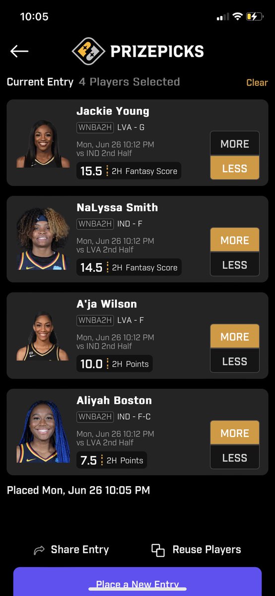 Here’s a WNBA 2H play for you guys. This is really just a flyer as I’m not super confident but like all these spots it if the game stays close. Like if your tailing🤑

#GamblingTwitter #Sleeper #SleeperPicks #PrizePicks #DFS #FreePlays #NBA  #MLB #locks #sportsbettingpicks #wnba