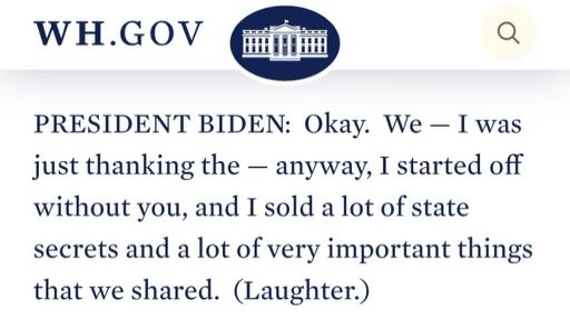 Wow. Biden’s admission of a crime made it all the way to the official White House transcript.

Brazen!