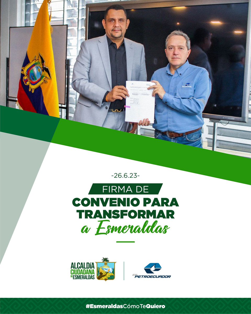 VickoVillacisT's tweet photo. Firmamos convenio con @EPPETROECUADOR para transformar a Esmeraldas.

#EsmeraldasCómoTeQuiero @AlcaldiaEsme https://t.co/V5nF8rFdUZ