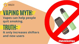 nightmarence's tweet photo. Big NO! 🙅‍♀️

Dahil sa addictive nicotine ng vapes, mas dumarami ang “shifters” kaysa “quitters”. Vape companies are note helping you, they’re helping themselves.
#BeSafeDontVape #SmokeFreePH https://t.co/WlLCmIec4j