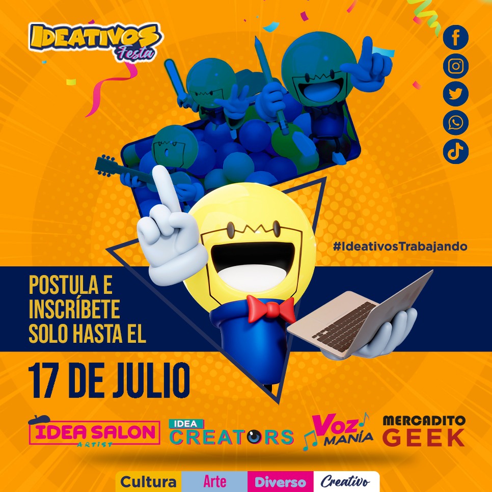 Postula e inscríbete en las actividades y espacios que estamos preparando para ¡TODOS!🥳
Tienes hasta el 17 de julio, no pierdas la oportunidad de ser parte de nuestra 2da edición de #IdeativosFesta. 🤗
#Arte #cultura #CulturayArte #bellasartes #Guayaquil #pop #Ecuador #kpop
