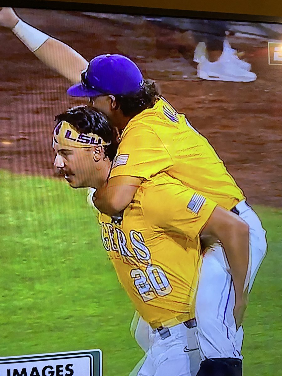 Got to be one of the classiest moments I have ever witnessed. 
As big a star as Paul Skenes is, no one would have thought twice if he would have ran out there and just jumped on the pile, but…he made sure his injured teammate was with him. 
#LSU  #CollegeWorldSeries #CWS