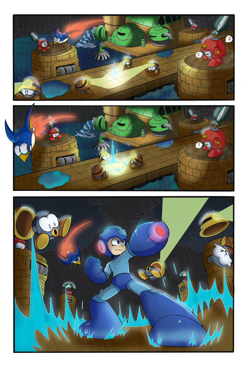 Hey everyone, it's taking quite a while to get things going, but they are going! Thanks for your patience! In the meantime, enjoy a sneak peek at the very first page without text!
Pencils: @KarakatoDzo 
Inks: @finchthehuman
Colors: Tom Carter (AKA Indexsonic)
#megaman #comics