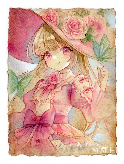 「薔薇の魔女と蝶々」  #水彩